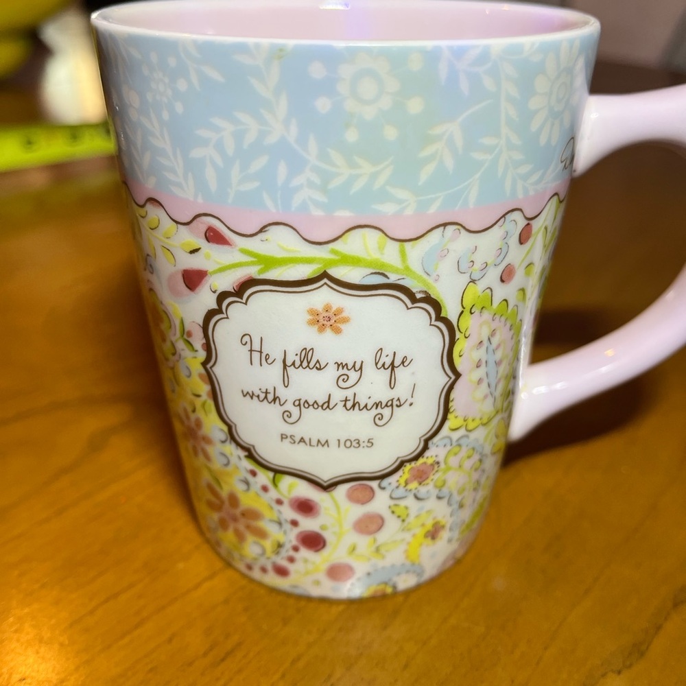 Inspirational Floral Pink Ceramic Mug - 'He fills my life'